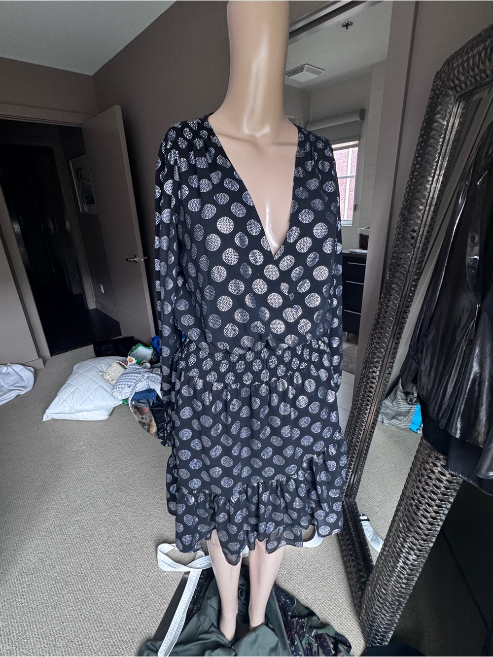 Michael Kors Black Dress with Silver Polka Dots